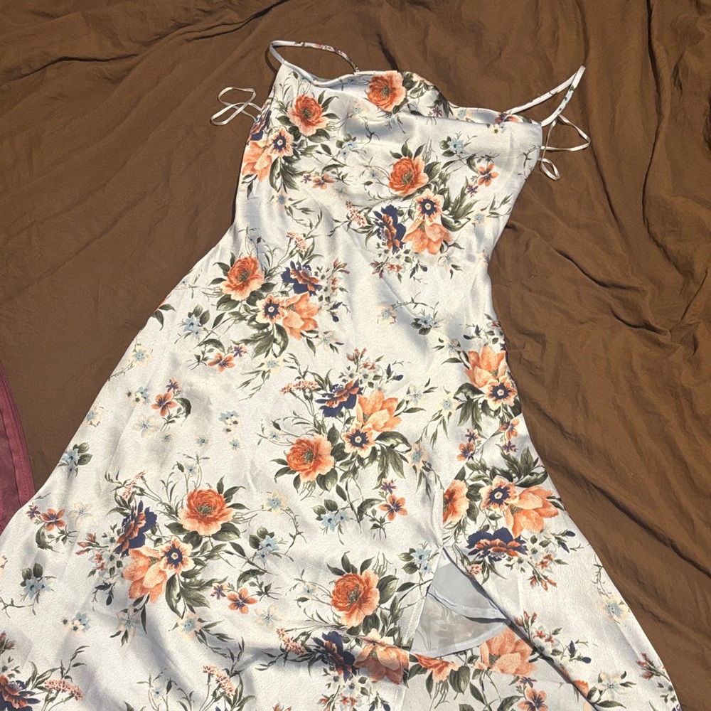 Astr Strapless Floral Dress in Cream and Orange